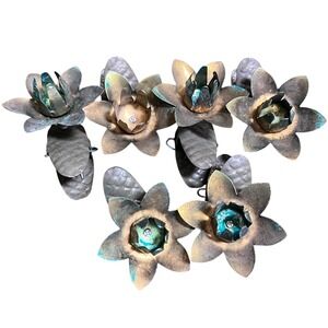 Vtg Christmas Tree Candle Holder Metal Flower Pinecone clip W Germany 6 pc.